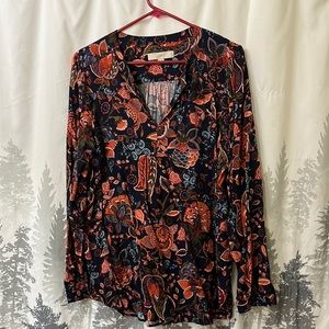 Loft floral print tunic long sleeved top. Rayon size Large